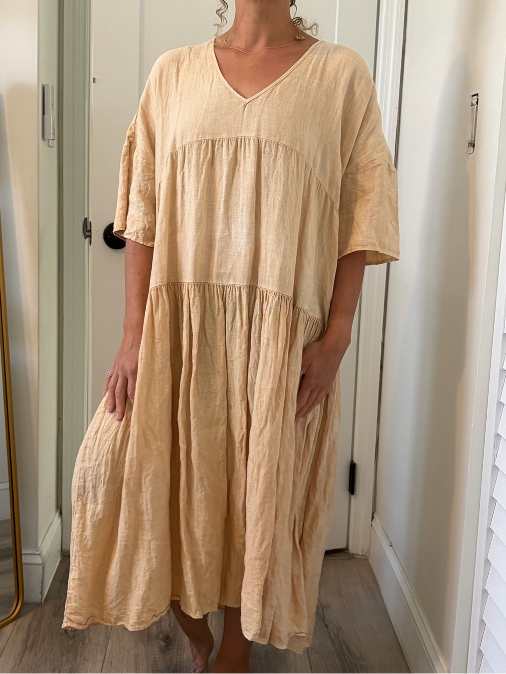 Zara Cream Tiered V-Neck Maxi Dress
